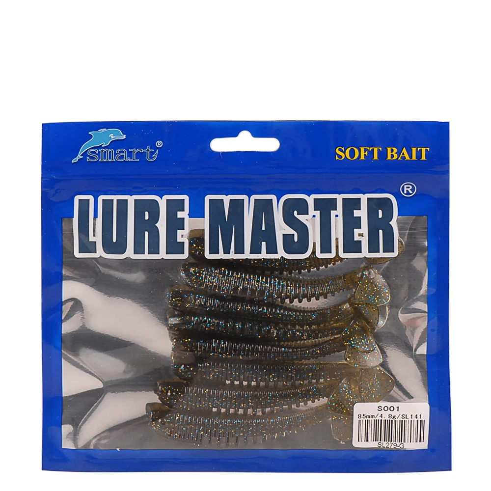 

Smart 8Pcs/Lot Soft Fishing Lures 85mm 4.8g T-tail Silicone Baits 8 Colors Isca Artificial Ocean Rock Fshing Worm Wobbler