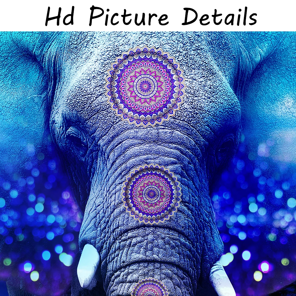 

Animal Painting on Canvas Elephant in Blue Flowers Landscape Morden Wall Art Picture for Living Room Home Decoration Frameless