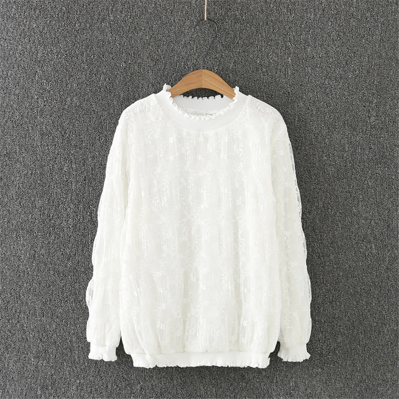 Новинка 2019 толстовка с капюшоном свитер круглым вырезом кружевной пуловер