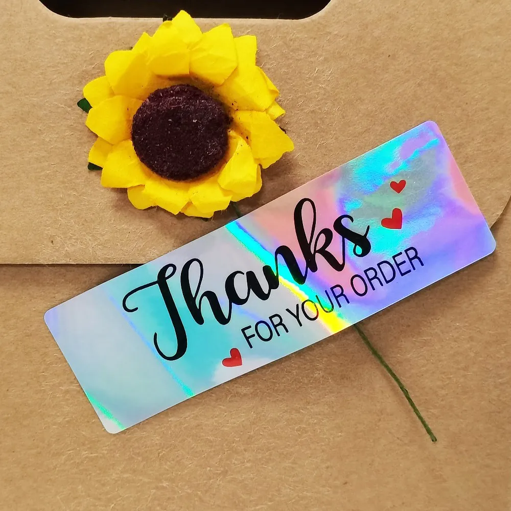 

120Pcs Rectangle Laser Thank You For Your Order Stickers Roll For Small Business Package Seal Gift Decoration Stationery Sticker