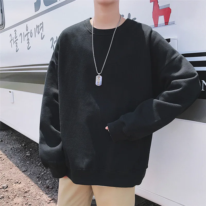 

Autumn new solid color round neck pullover men's Japanese loose multi-color simple shirt couple tide