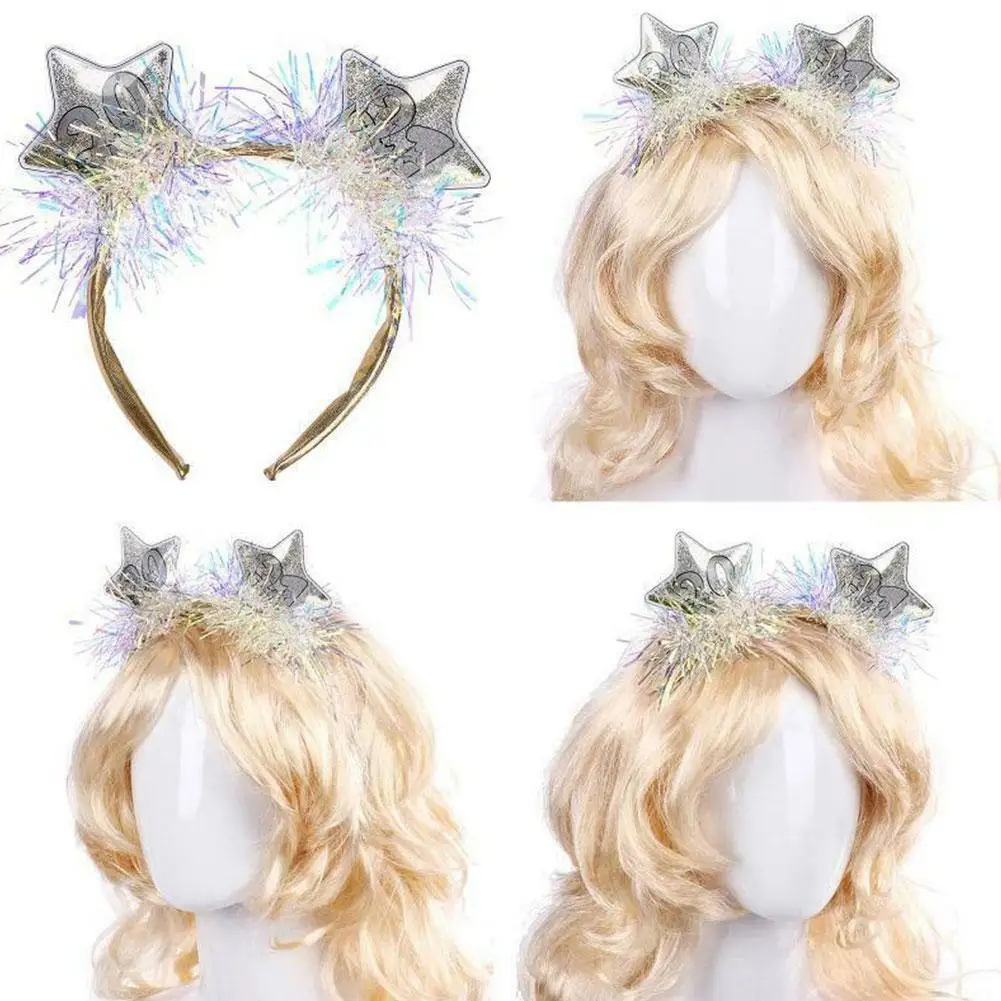 

Women Kids Five-pointed Star Headband Colorful Glitter New Headdress Hair Hoop Eve Years Party Tinsel H8I5