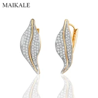 maikale new fashion micro wax inlay leaves gold stud earrings simple natural zirconia earrings for women jewelry brincos