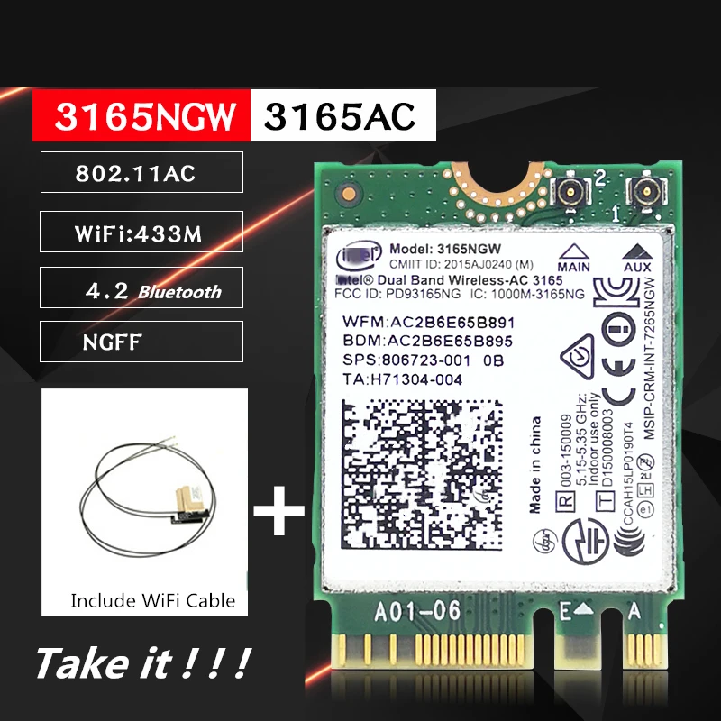 

Беспроводной сетевой адаптер Wi-Fi карты для Intel 3165NGW 3165AC