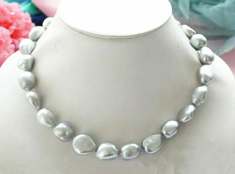 

9-10mm Natural Silver Grey Baroque Freshwater Cultured Pearl Necklace 18"