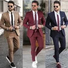 Бордовый свадебный смокинг, костюм жениха для Для мужчин 2021 Slim Fit для выпускного вечера вечерние вечерний костюм-Двойка для Для мужчин (пиджак + брюки + галстук-бабочка), цветные костюмы Бизнес
