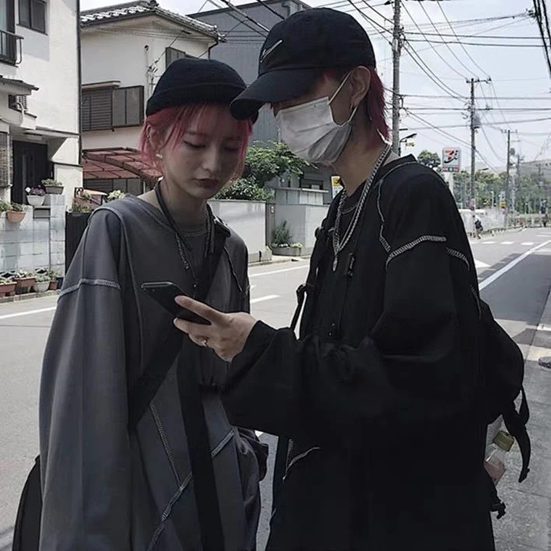 Футболка мужская с длинными рукавами винтажная свободная уличная одежда в стиле