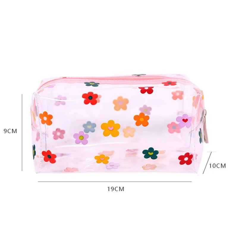 

19x10x9cm PVC Girls Makeup Bag Students Pencil Case Transparent Stationery Bag School Supplies Pouch