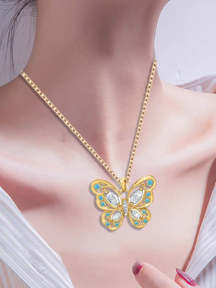 

Gold Crystal Butterfly Pendant Necklace Creative Animal Necklace Fashion Crystal Jewelry Ladies Charm Party Birthday Gift