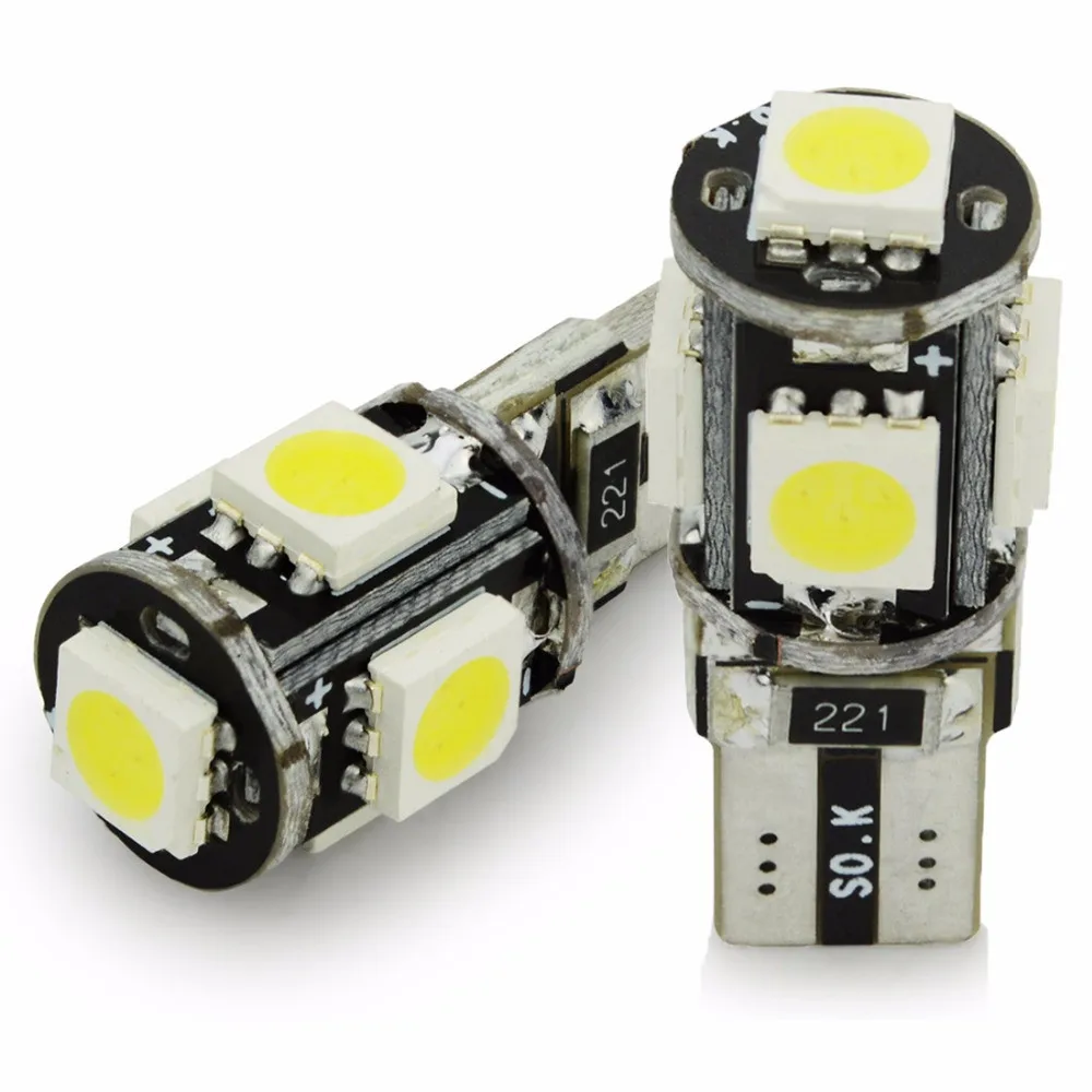 

Safego 100pcs Canbus T10 W5W 194 168 LED Car Bulbs 5 SMD 5050 Chips Error Free Lamp Car Interior Wedge Light 6000K White DC 12V