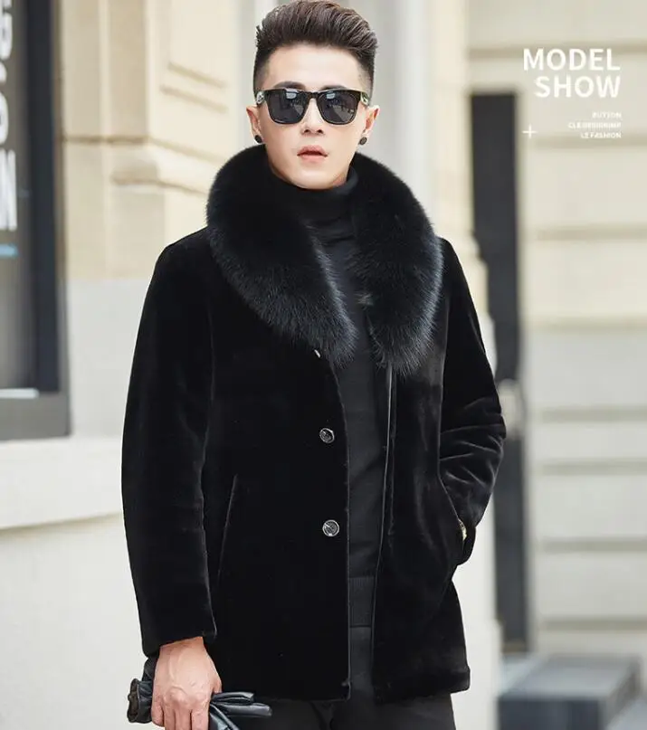 Осенняя однобортная кожаная куртка из искусственного меха норки мужское зимнее