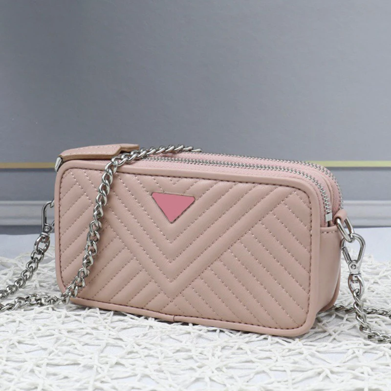 

New double pull design V-shaped embroidery Fashion all-match Classic style Leather ladies bag Shoulder bag Diagonal bag