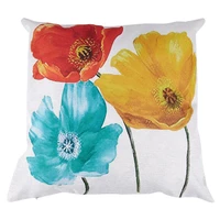 flax square decorative throw pillow case cushion cover enchanting beautiful tricolor red yellow blue poppy flowers gift annivers