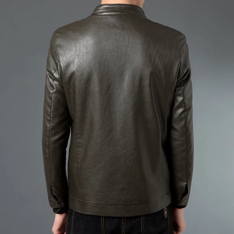 Зимняя мужская кожаная куртка дизайнерское пальто со стоячим воротником мужское