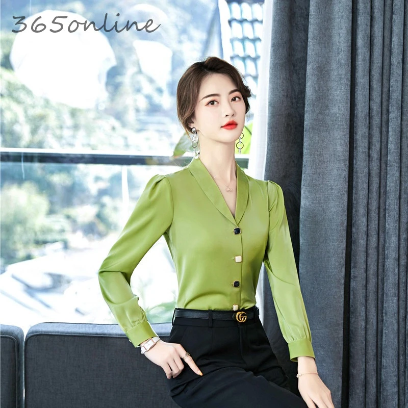 Блузка женская с длинным рукавом и V образным вырезом|Рубашки| |