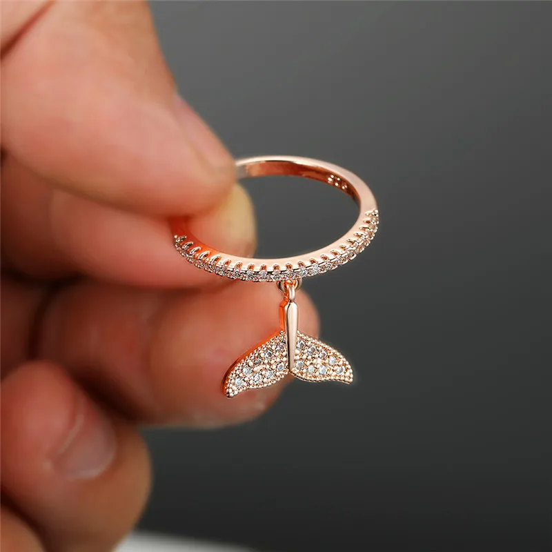 

Cute Female Small Mermaid Fish Tail Ring Boho Silver Color Bridal Engagement Ring Vintage Wedding Jewelry Rings For Women