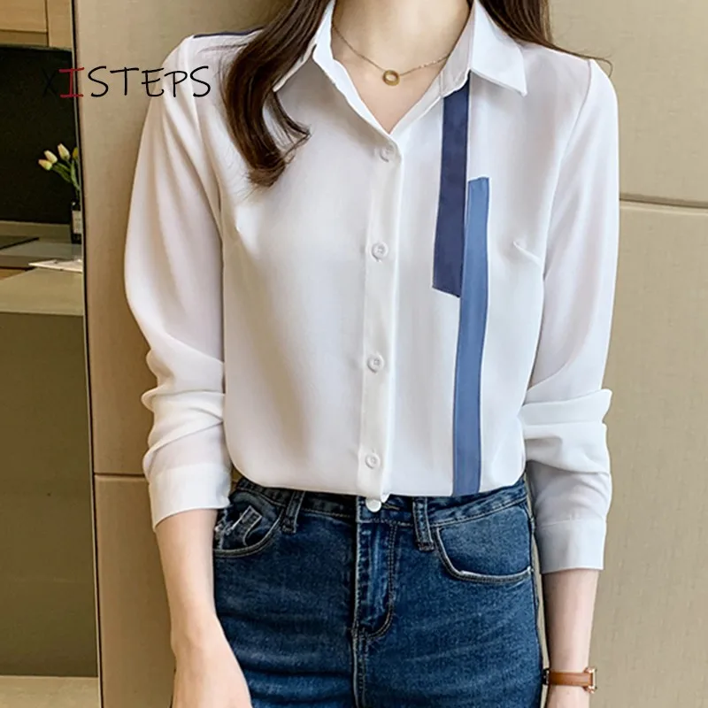 2021 Spring New Suit Blouses For Women Office Work Wear White Shirts Professional Long Sleeve Geometric Tops Ladies Clothes