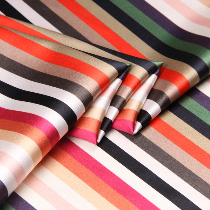 

PRINTED SILK STRETCH SATIN 118cm width 19momme Pure Silk Fabric For Sewing Dresses Clothing Digital Printing Stripe Pattern