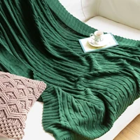 new nordic 100cotton knitted blanket green beige solid throw bedspread sofa chair bed cover for spring summer autumn 180200cm