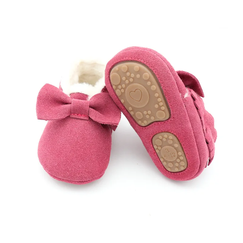 Bow pink Новинка года; зимняя детская обувь для маленьких девочек и мальчиков; детские мокасины из натуральной кожи с резиновой нескользящей подошвой - Цвет: Bow pink