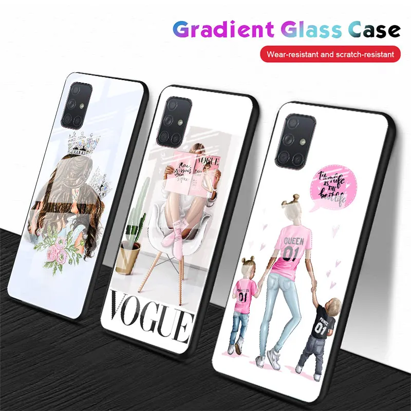 Черный чехол для телефона из закаленного стекла маленькой мамы и королевы Samsung
