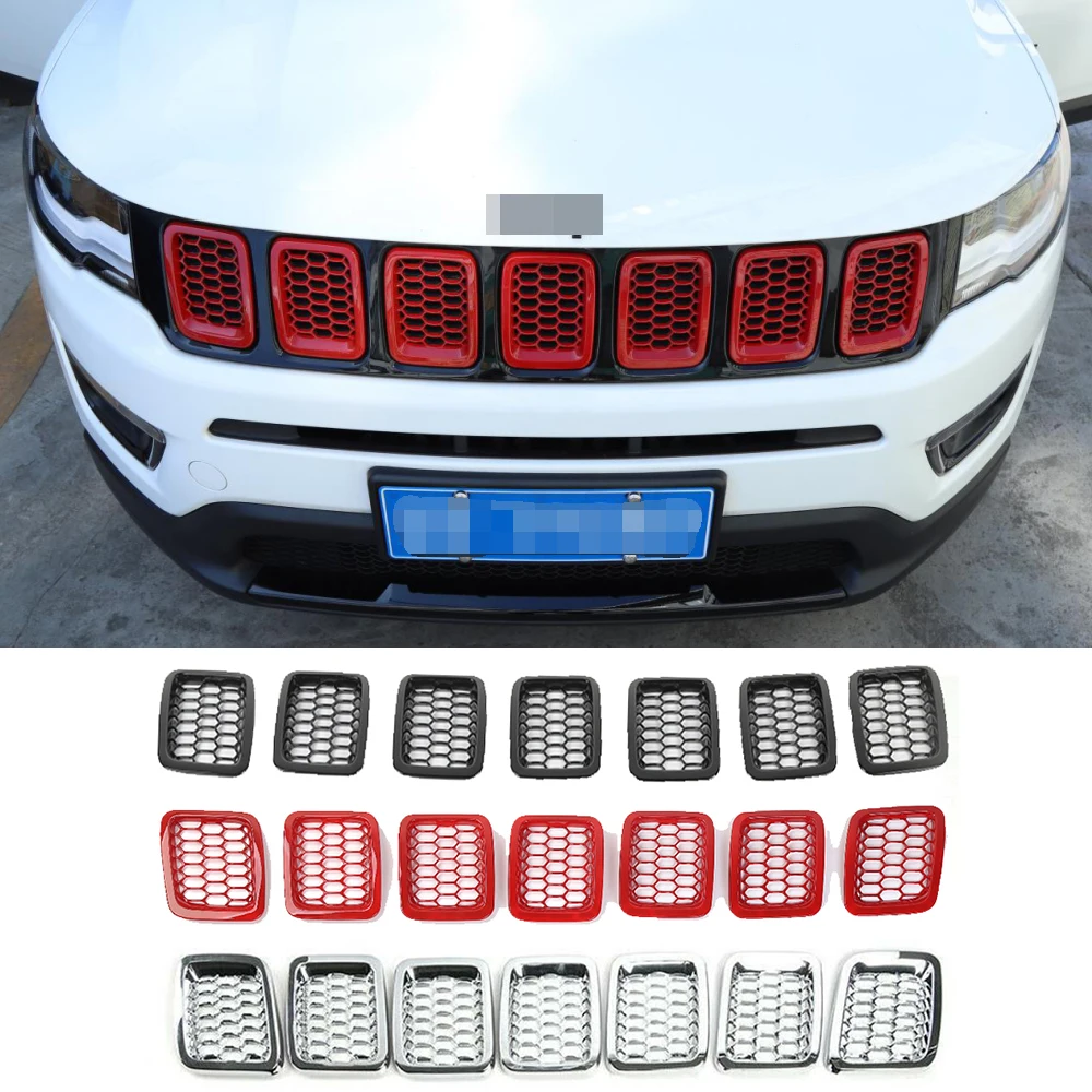 

Fit for Jeep Compass 2017-2021 ABS Front Grill Grille Cover Inserts With Mesh Decorative Trim 7PCS Exterior Car Accessories