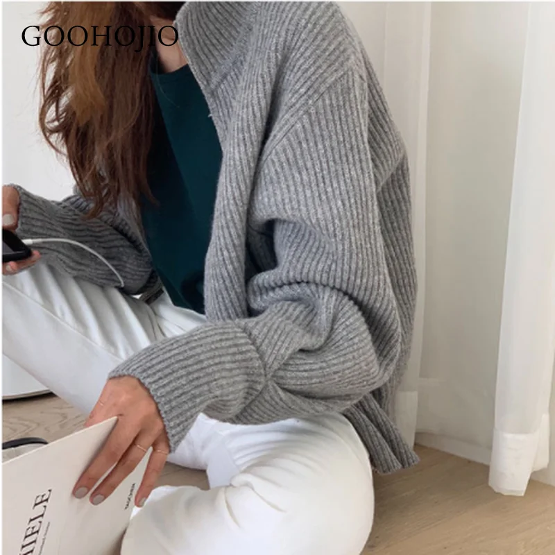 

GOOHOJIO 2021 New Autumn and Winter Retro Sweater Women Solid Color Fashionable Pullover for Women Oversized Women Sweaters