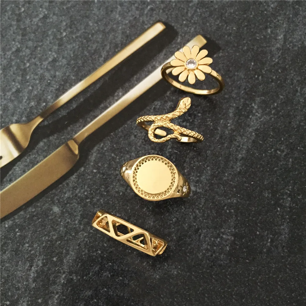 

Дизайн 4 шт. геометрические металлические золотые кольца для женщин корейские модные ювелирные изделия ранвечерние набор необычных колец д...