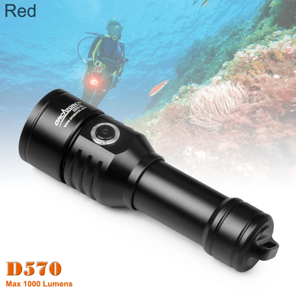

ORCATORCH D570 1000 Lumens 2-in-1 Beams + Laser Diving Flashlight with Red Laser and Underwater 150m Diving Professional Diving