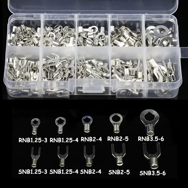 

320PCS Non-Insulated Ring Fork U-type Brass Terminals Assortment Kit Cable Wire Connector Crimp Spade Connector