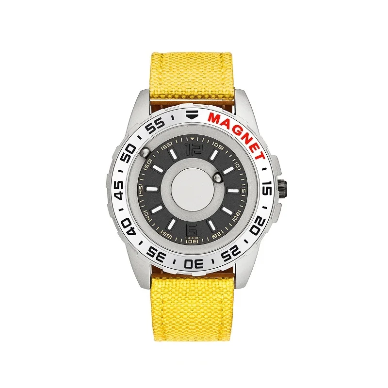 Silver Yellow Canvas EUTOUR часы для женщин и мужчин, кварцевые часы с магнитным шариком, парные часы со стальным холщовым кожаным ремешком, унисекс, инновационные наручные часы - Цвет: Silver Yellow Canvas