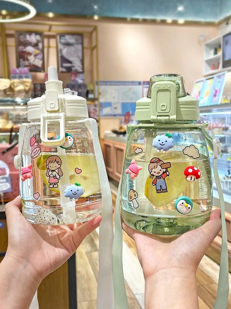 

Summer Cartoon Thermos Bottle Large Capacity Water Cup Portable DIY Hand Stickers Fun Kid Cute Water Bottle Drinking Bottle Cups