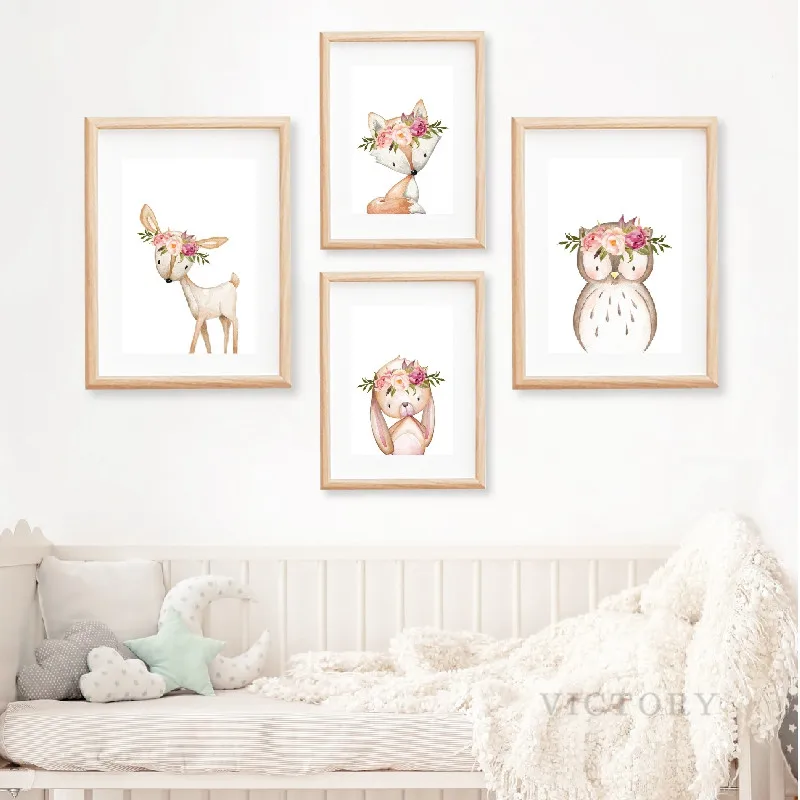 Настенная картина в стиле бохо с изображением розовых пионов леса животных