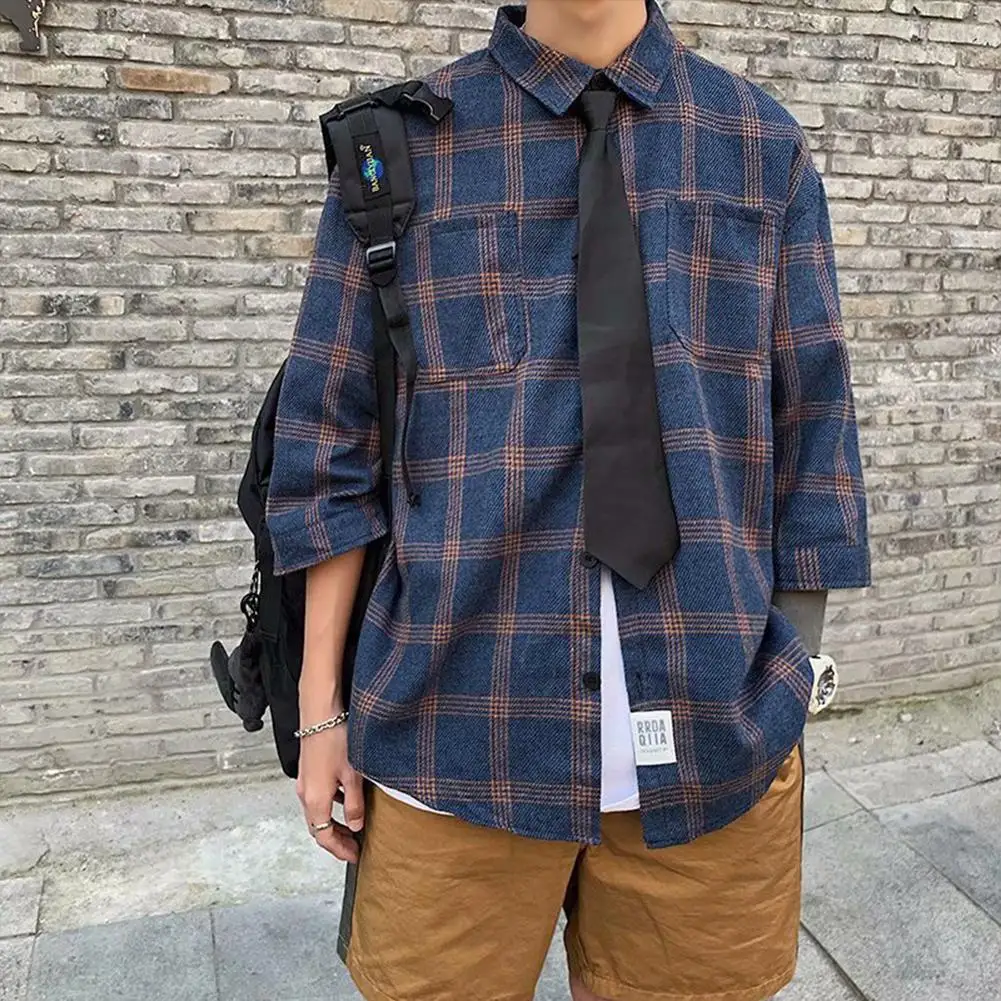 

MISSKY Men's Shirt Spring Summer Leisure Shirt Plaid Printing Loose Long-sleeved Shirt Jacket Male Tops New 2020