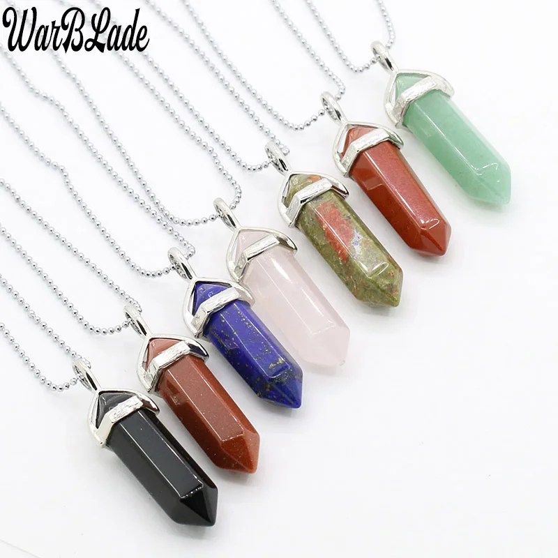 Ожерелье-чокер WarBLade с шестигранной колонкой, подвеска из натурального камня с двумя острыми кварцевыми бусинами, ювелирные изделия для женщин и мужчин, 2019
