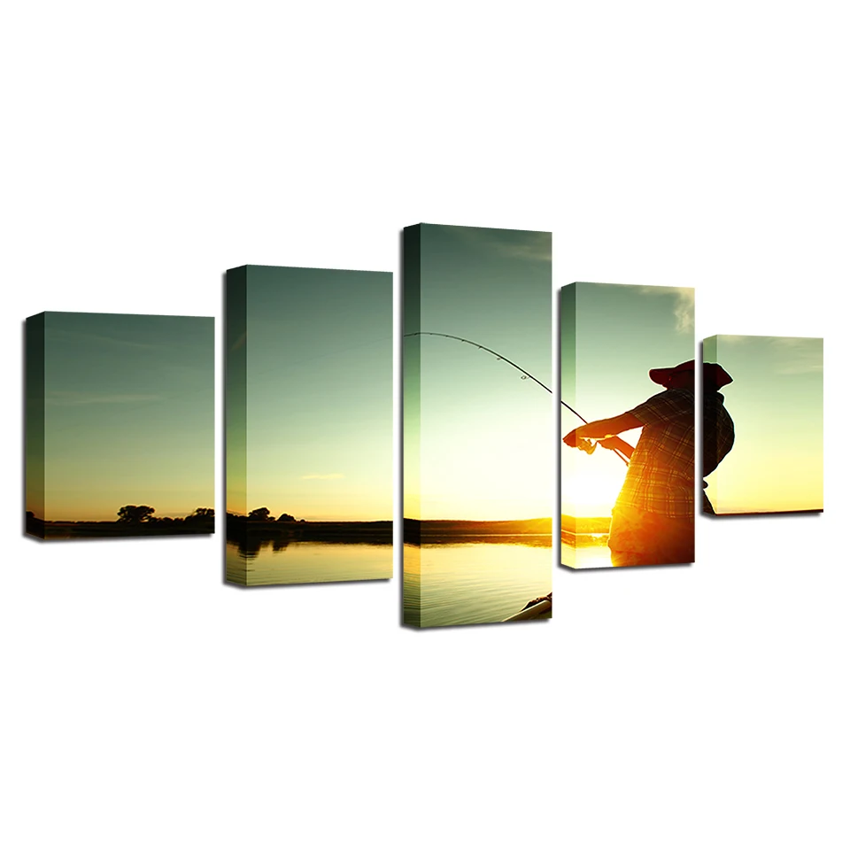 HD холст Художественная живопись для настенное уркашение гостинной 5 шт. Удочка