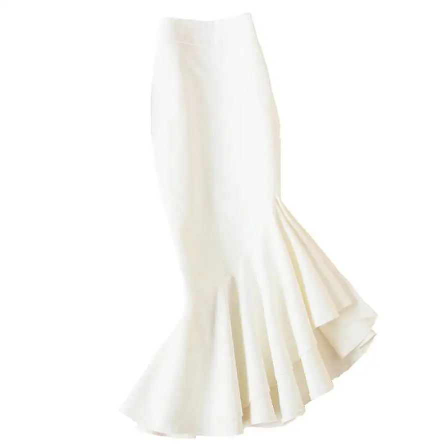 White denim fishtail skirt women spring new irregular package hip high waist trumpet mermaid skirt q700