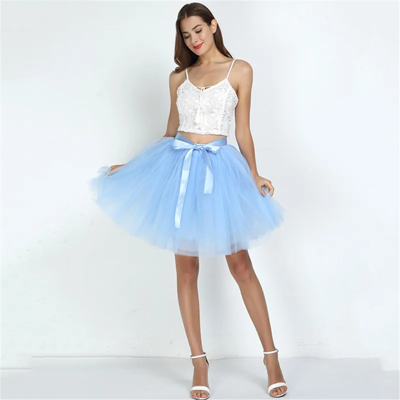 7Layered 50cm Tulle Skirts Womens 26 Colors Adult Tulle Skirt Elastic High Waist Pleated Midi Skirt Fashion Wedding Jupe