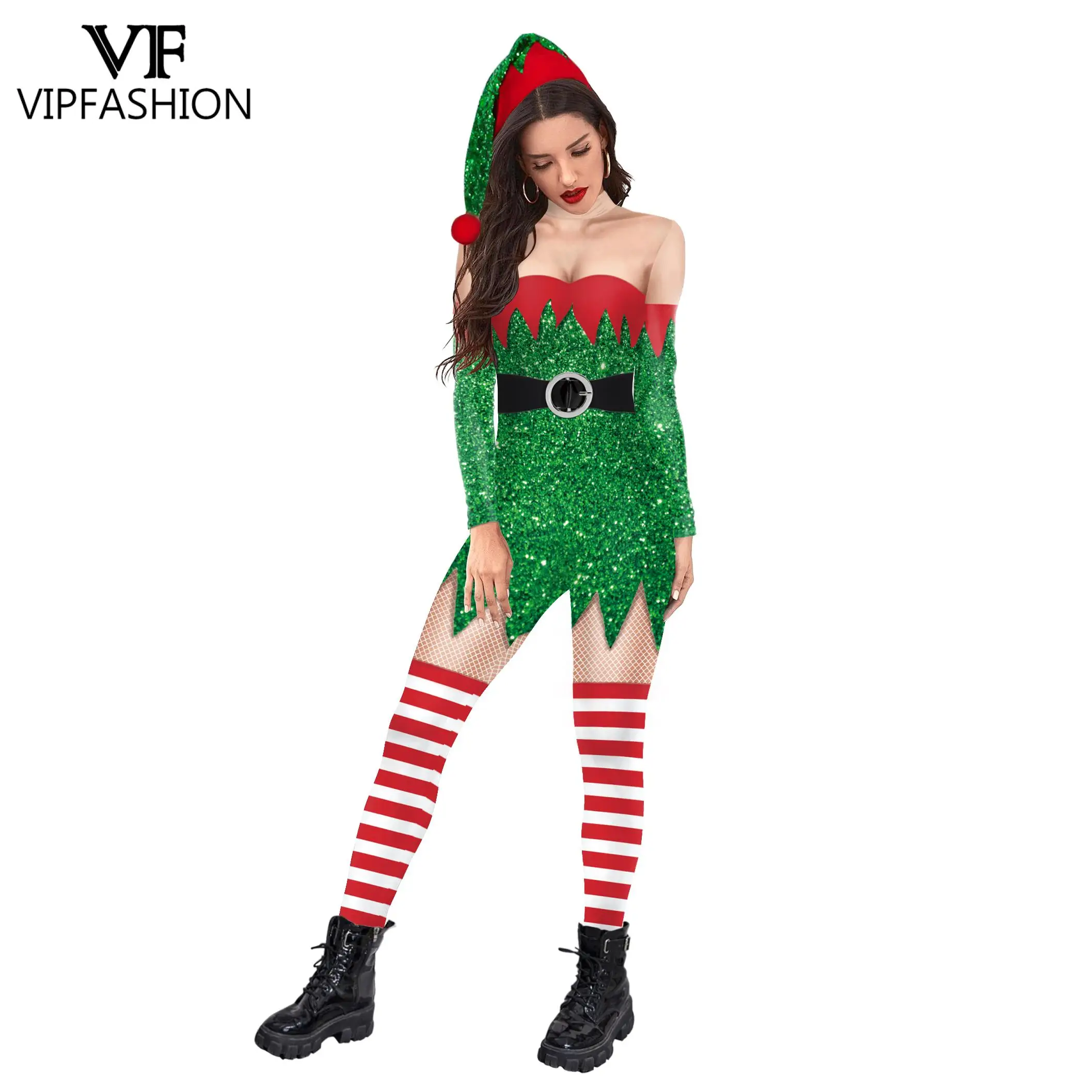 

Женский костюм для косплея, с принтом деда мороза, 2021