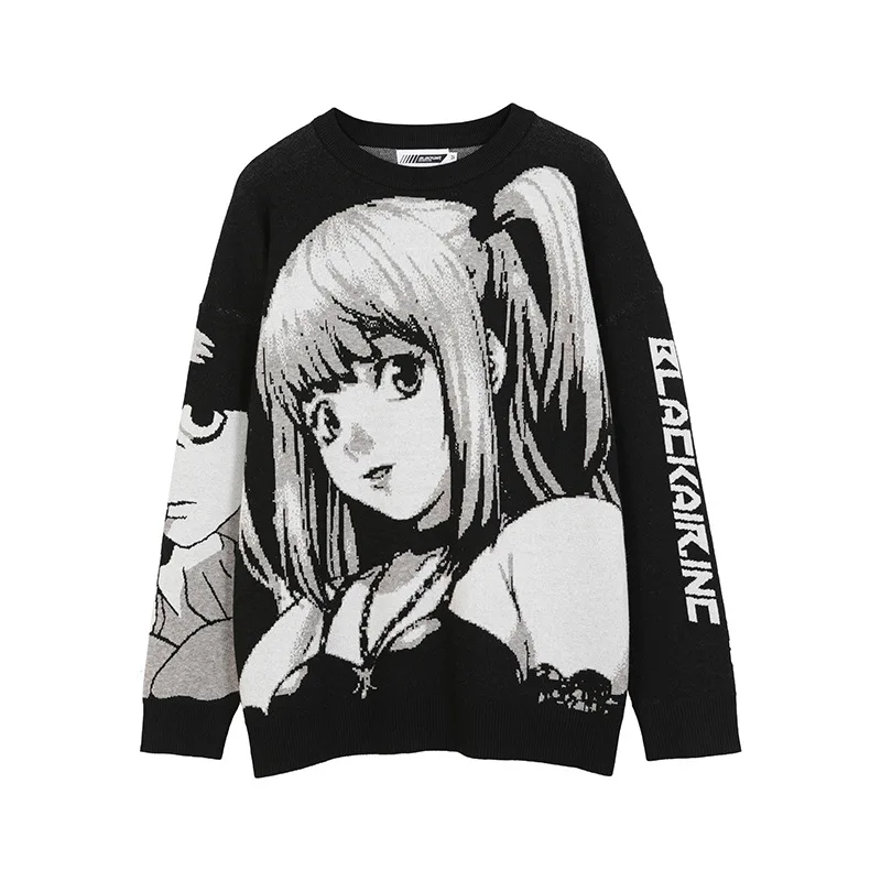 

MADEEXTREME Mens Hip Hop Streetwear Harajuku Sweater Vintage Retro Japanese Style Anime Girl Knitted Sweater Pullover GM12