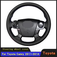 diy car hand stitched steering wheel cover braid wearable genuine leather for toyota camry 2011 2012 2013 2014