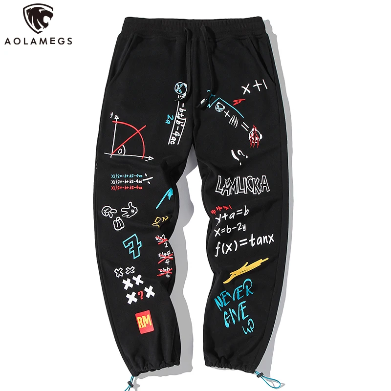 

Aolamegs Pants Men Hip Hop Cute Letter Print Graffiti Joggers Sweatpants Casual Cozy Loose Sports Track Trousers 4XL Streetwear