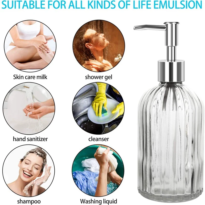 

Soap Dispenser 2 Pack, 15 Oz Glass Kitchen Soap Dispenser with Pump, Premium Clear Soap Dispenser Refillable Liquid