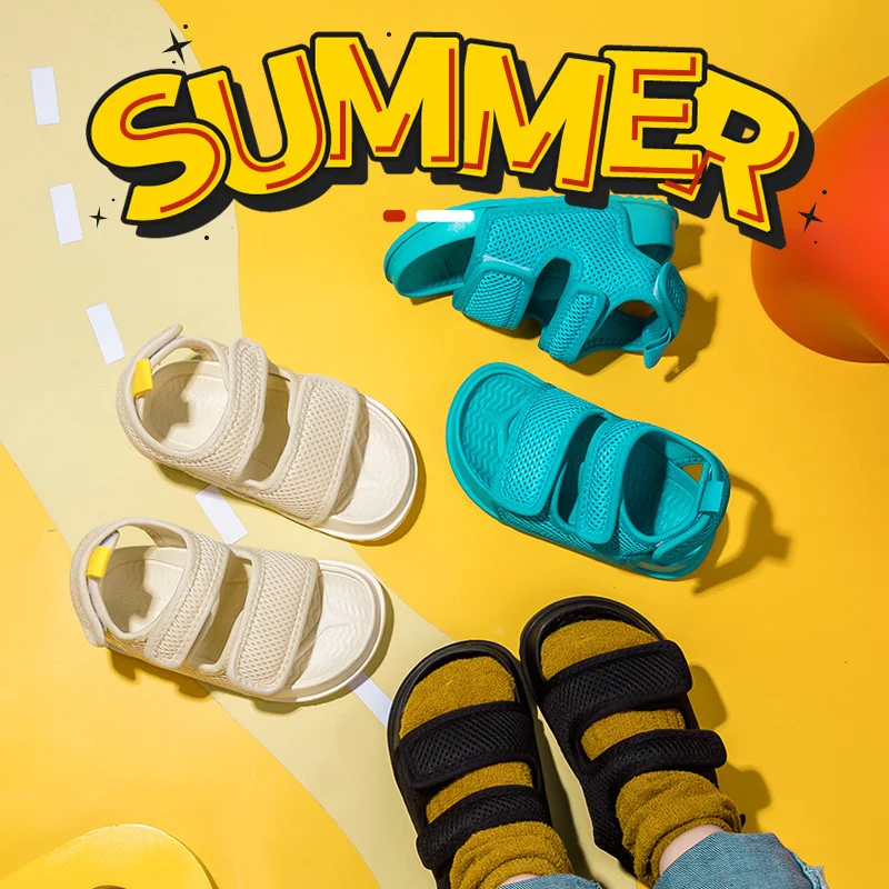 

Summer Children's Sandals Breathable Air Mesh Soft Bottom Anti-slip Kids Sandals Boys Girls Fashion Hook＆Loop Beach Casual Shoes