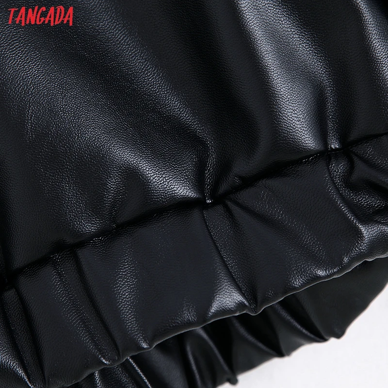 Tangada женские черные майки кроп из искусственной кожи новое поступление с длинным рукавом винтажные женские блузки из искусственной кожи Топы BE31