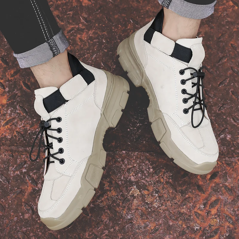 Мужские кроссовки из натуральной кожи белые удобные брендовая рабочая обувь в