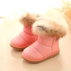 Зимние плюшевые ботинки для маленьких девочек, теплая обувь из ПУ кожи на плоской подошве, обувь для малышей, уличные зимние ботинки для девочек, детская обувь