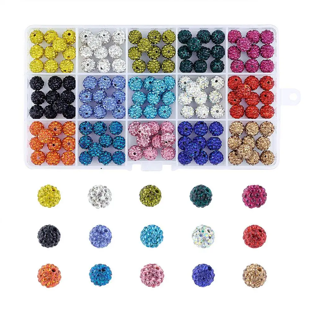 

1 Box Fifteen Color Pave Disco Ball Beads Polymer Clay Rhinestone Beads Round Mixed Color For Jewelry Making DIY