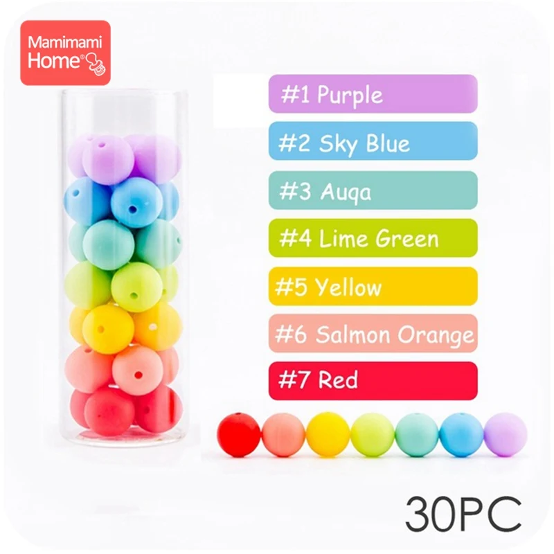 Rainbow Mamihome 30 шт., силиконовые бусины, детский Прорезыватель для зубов, сделай сам, ожерелье для кормления, держатель на цепочке для соски, пищевой силикон, детские товары - Цвет: Rainbow