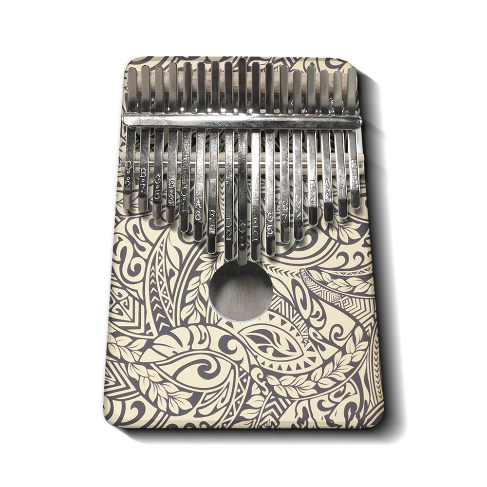 

Kalimba 17 Keys Thumb Piano Polyneisan Tribal Print Mahogany Wood Mbira Finger Piano Easy to Learn Portable Musical Instrument